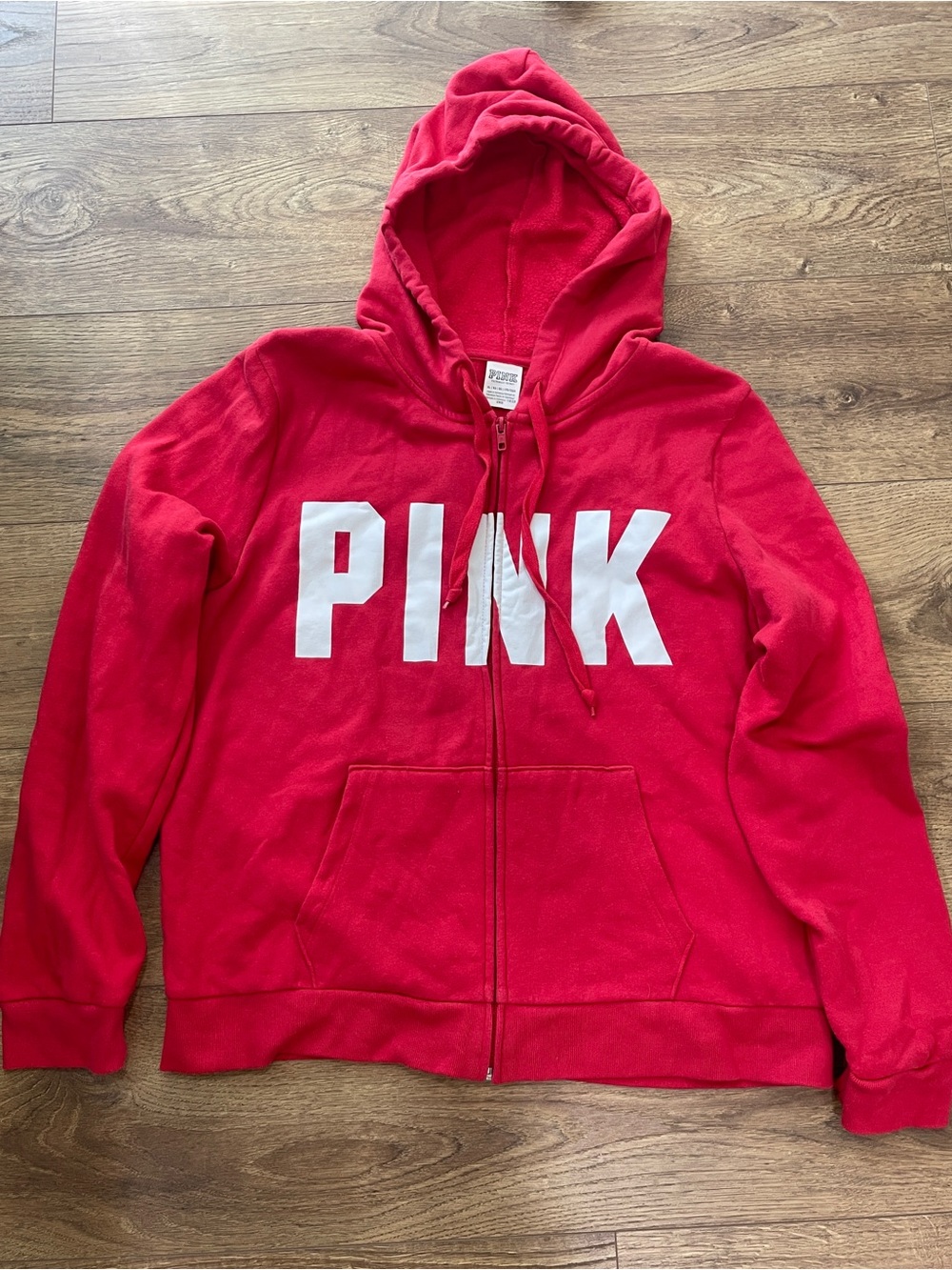PINK Victoria's Secret Coral Red Zip Hoodie with White Logo XL